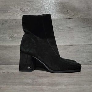 Sam Edelman Mayla Block Heel Squared Toe Seude Ankle Boot Zip Black Size 8.5
